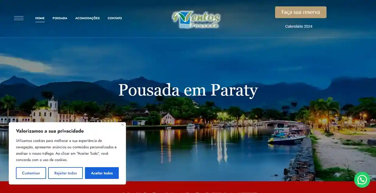 Site Pousada - criado para a 4 Ventos Pousada em Paraty