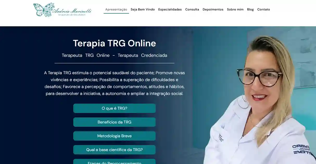 Criação de site institucional para Terapeuta TRG - Marinelli Terapeuta na plataforma wordpress por Imasterweb Soluções Digitais.