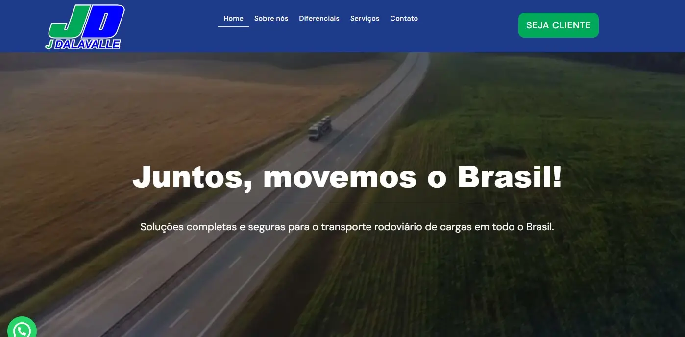 Site institucional barato desenvolvido por Imasterweb Soluções Digitais para empresa de transporte de cargas J. Dalavalle em Curitiba PR..