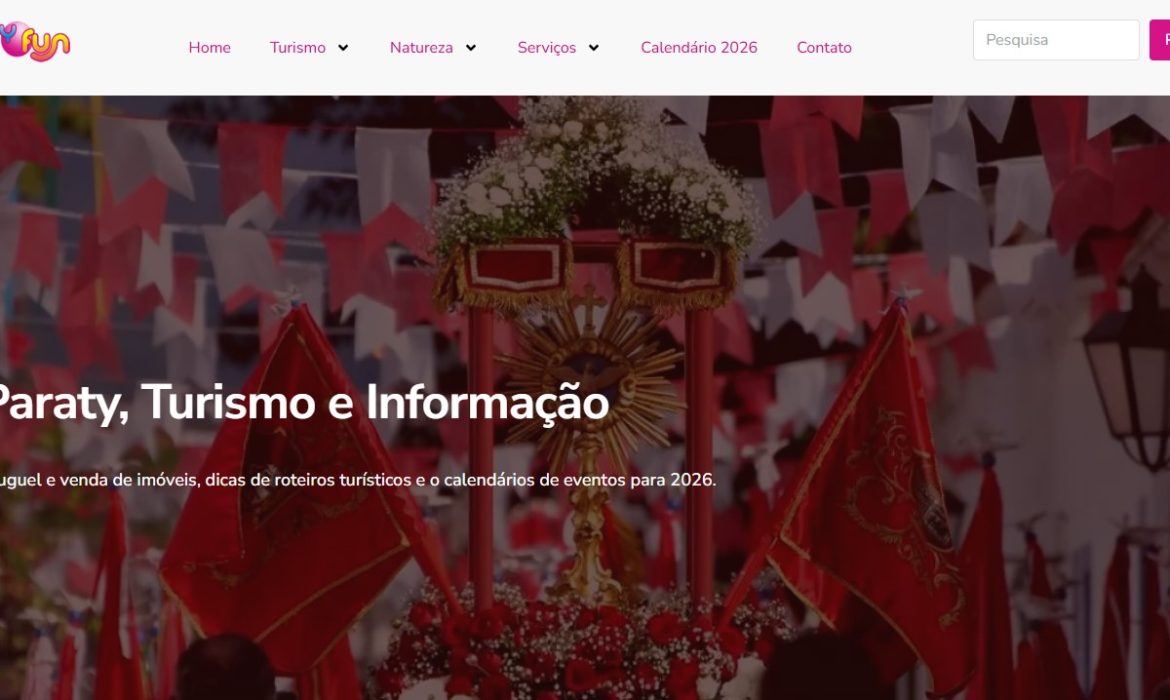 Site criado pelo Estúdio Imasterweb Soluções Digitais para o portal de turismo, cultura e notícias Paraty.fun.